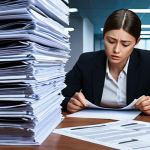 **

A person looking overwhelmed by a large stack of documents. In the background, a futuristic AI interface is shown summarizing the documents quickly. The overall feeling is relief and empowerment thanks to the AI.

**