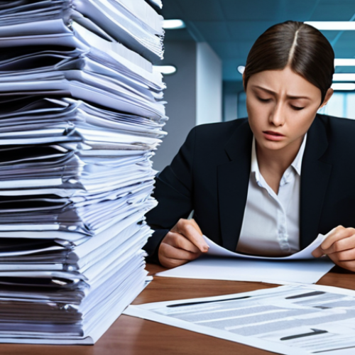Home 4 **
A person looking overwhelmed by a large stack of documents. In the background, a futuristic AI interface is shown summarizing the documents quickly. The overall feeling is relief and empowerment thanks to the AI.
**