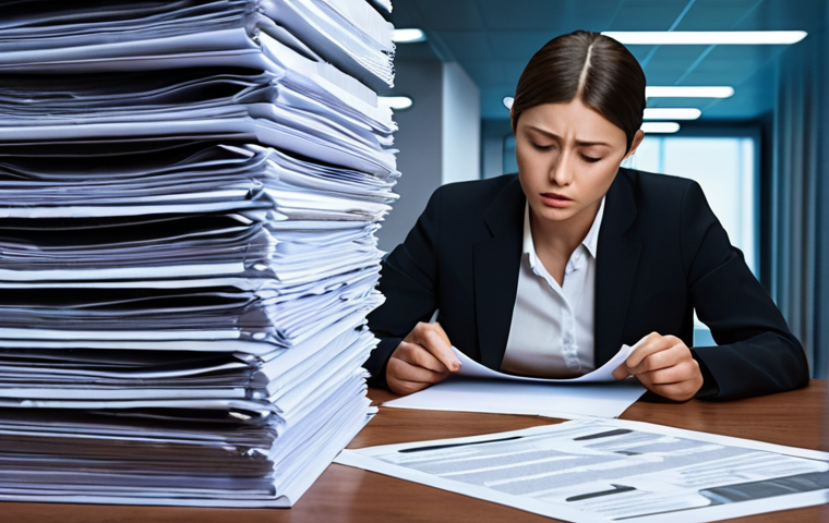 **
A person looking overwhelmed by a large stack of documents. In the background, a futuristic AI interface is shown summarizing the documents quickly. The overall feeling is relief and empowerment thanks to the AI.
**